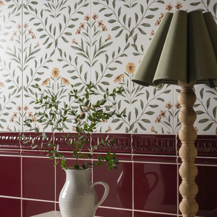 Arts & Crafts Flora Pink tile 60x30cm - Image 2
