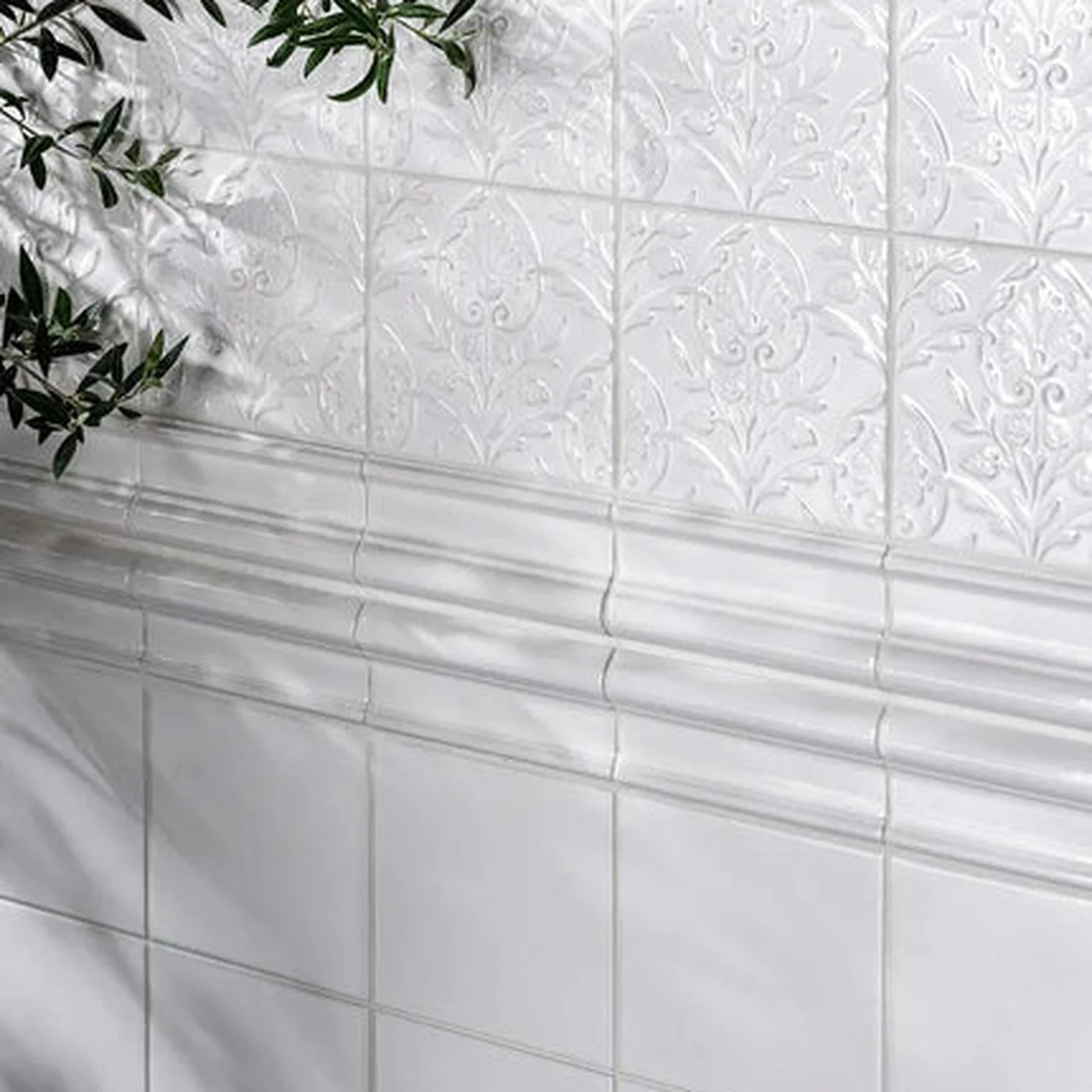 Victorian Style Hampton Court Vines Cotton White Tile 15x15cm - Image 4